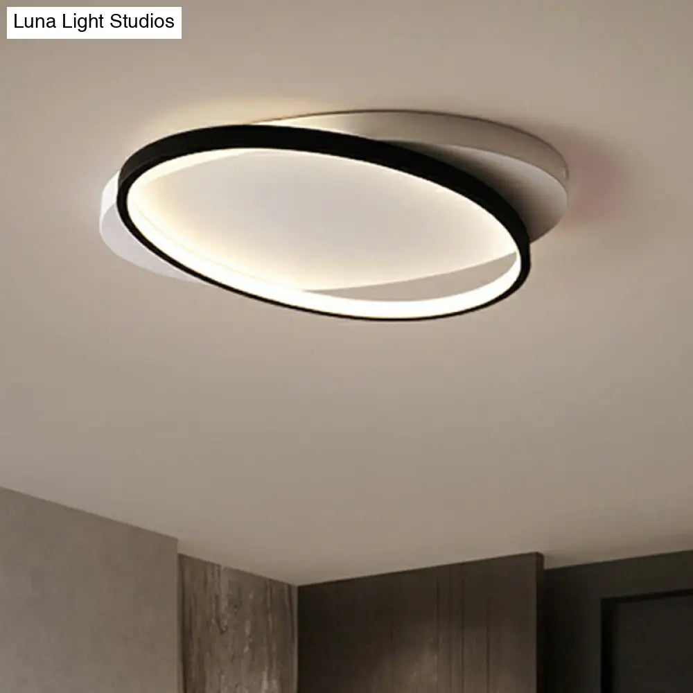 Sleek Metal Ellipse Flush Mount Led Surface Ceiling Light For Foyer - Minimalistic And Modern