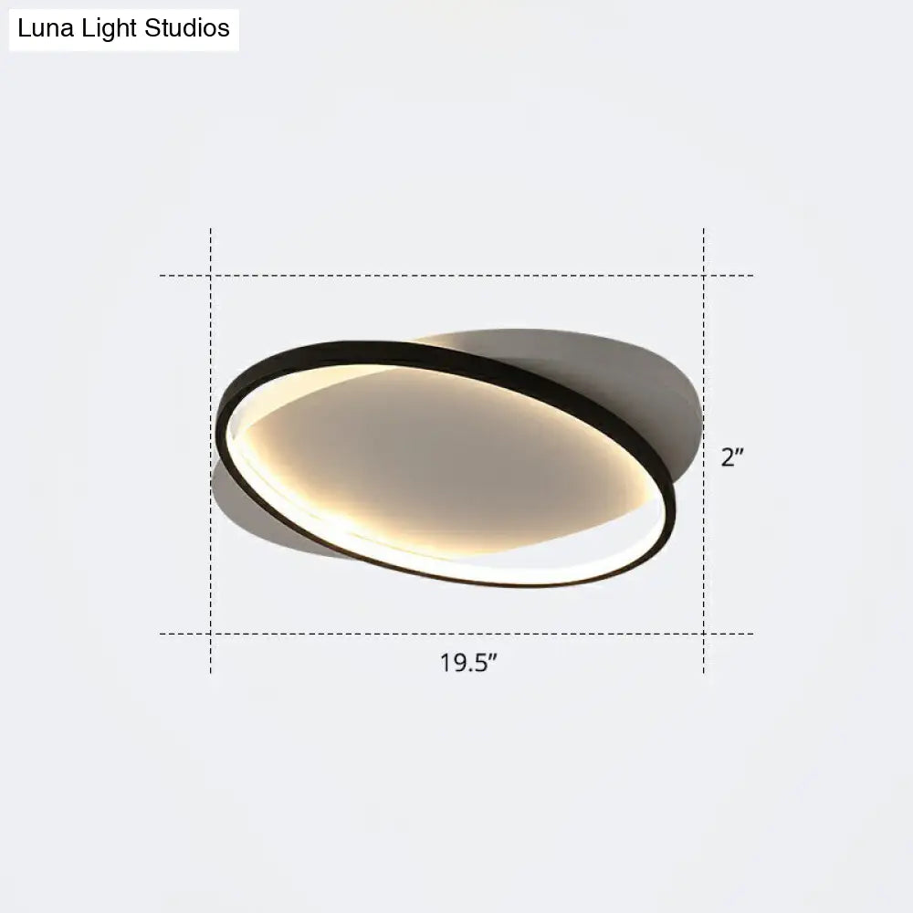 Sleek Metal Ellipse Flush Mount Led Surface Ceiling Light For Foyer - Minimalistic And Modern White