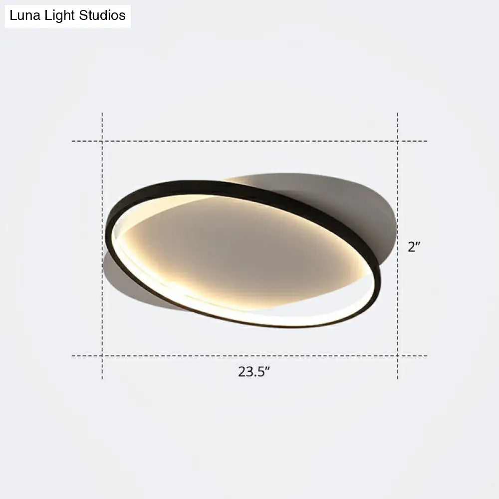 Sleek Metal Ellipse Flush Mount Led Surface Ceiling Light For Foyer - Minimalistic And Modern White