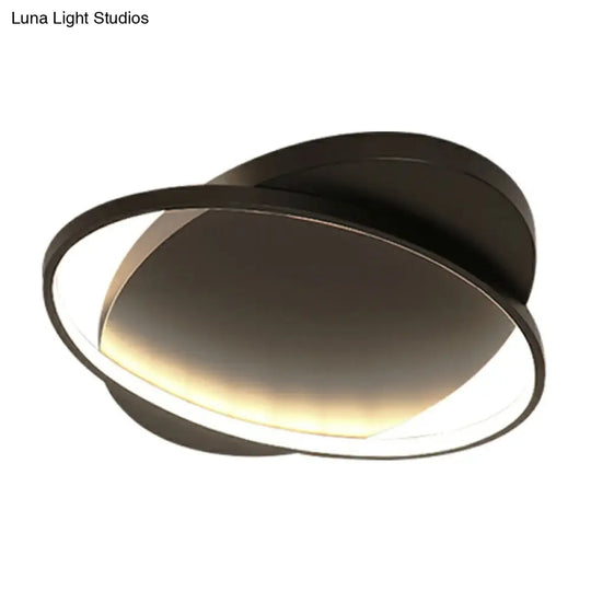 Sleek Metal Ellipse Flush Mount Led Surface Ceiling Light For Foyer - Minimalistic And Modern