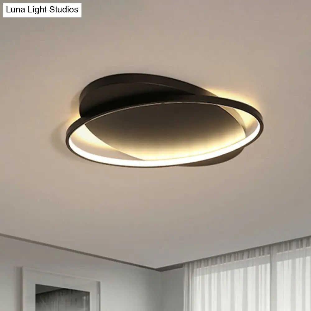 Sleek Metal Ellipse Flush Mount Led Surface Ceiling Light For Foyer - Minimalistic And Modern