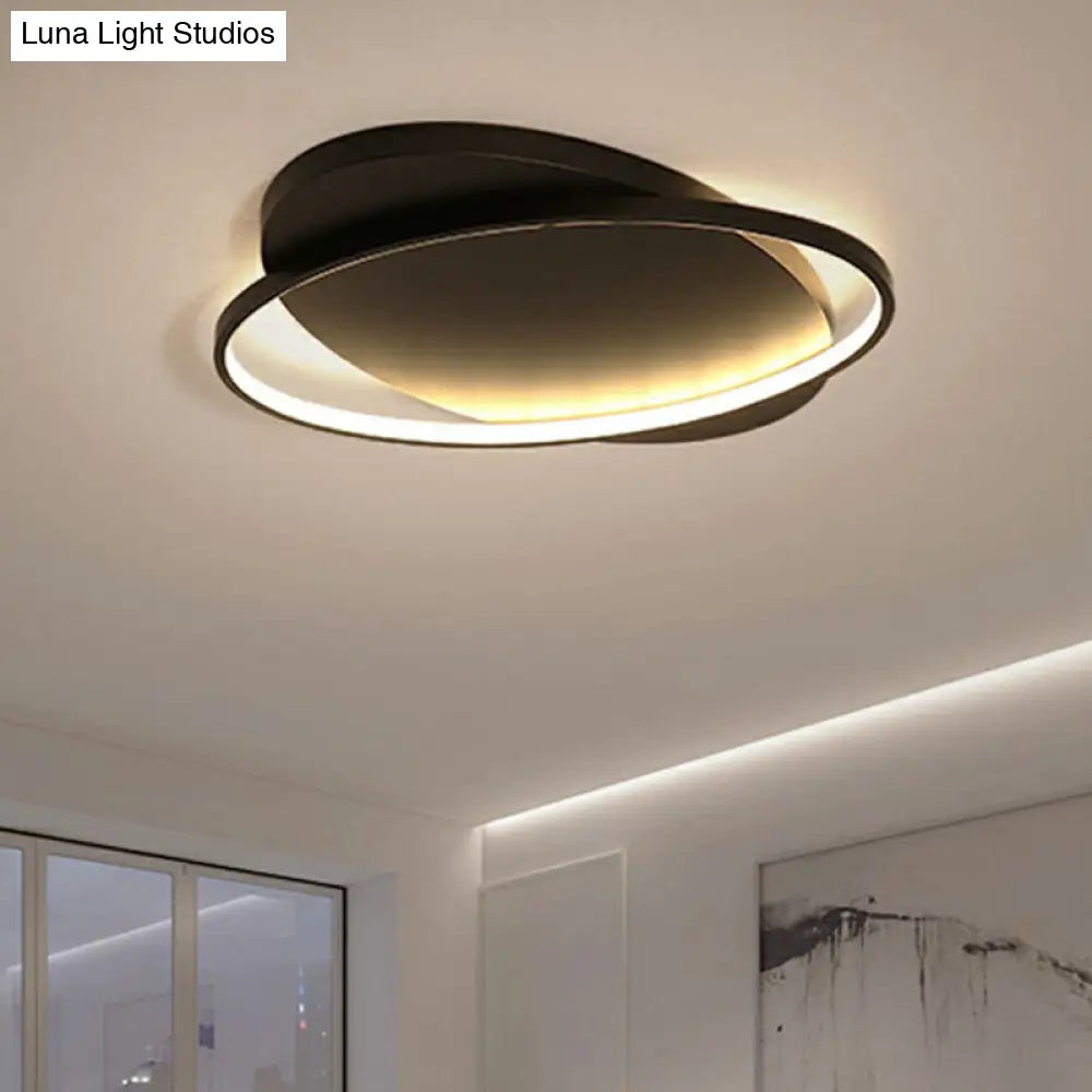 Sleek Metal Ellipse Flush Mount Led Surface Ceiling Light For Foyer - Minimalistic And Modern