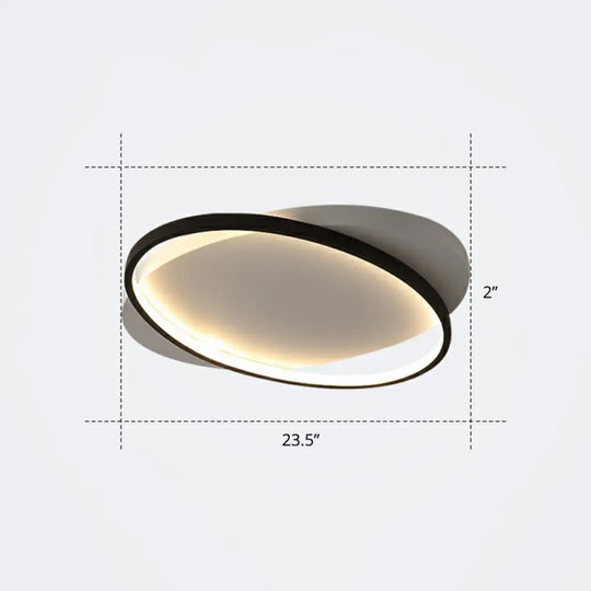 Sleek Metal Ellipse Flush Mount Led Surface Ceiling Light For Foyer - Minimalistic And Modern White