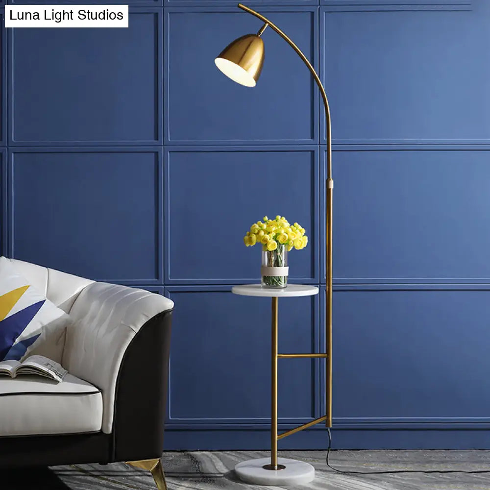 Sleek Metal Floor Lamp With Tray And Marble Base - Bell Standing Light For Living Room