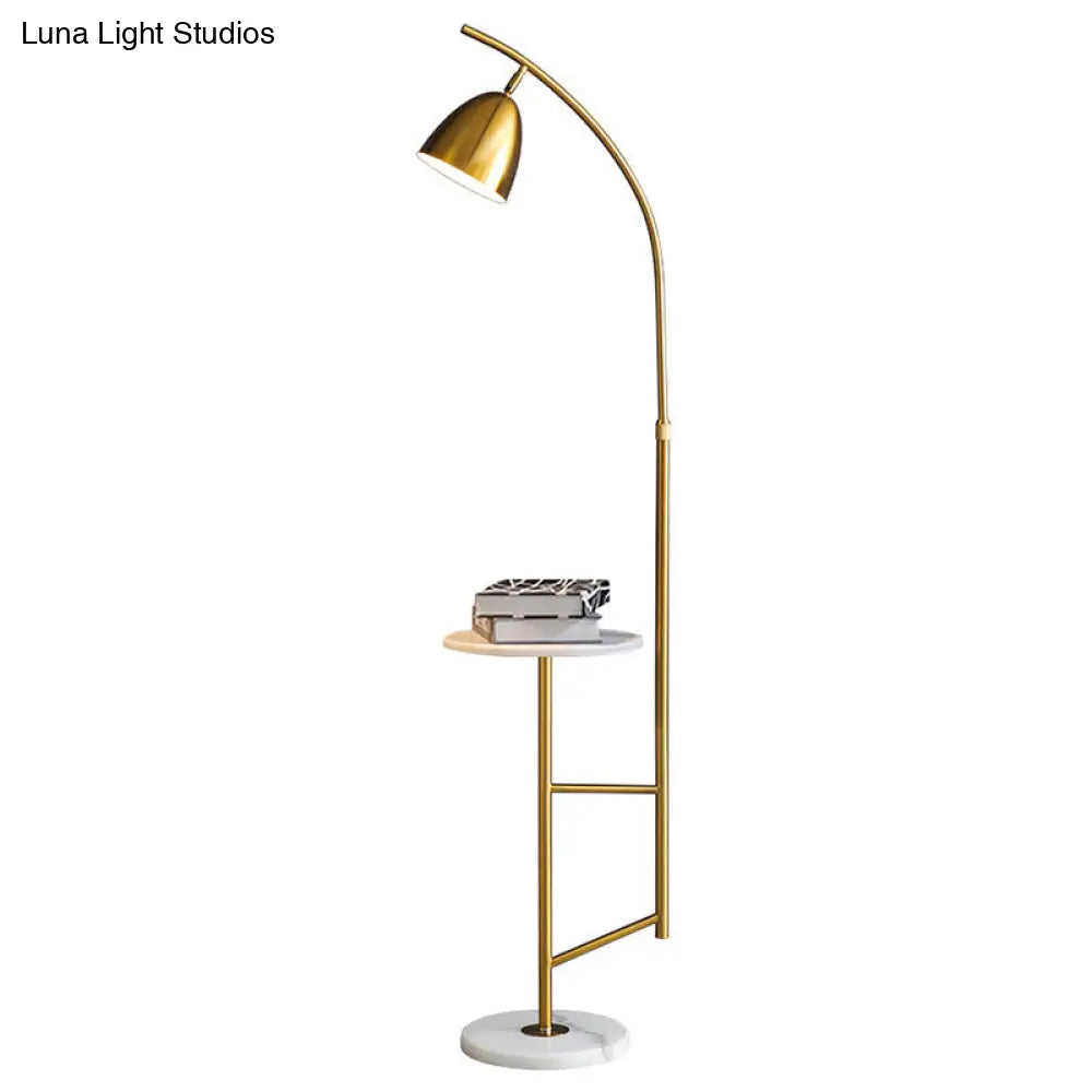 Sleek Metal Floor Lamp With Tray And Marble Base - Bell Standing Light For Living Room