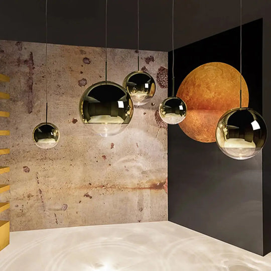 Sleek Metal Globe Pendant Ceiling Light Chrome/Gold Finish 1-Light For Chic Décor Available In