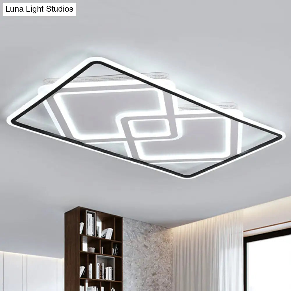 Sleek Metal Led Ceiling Lamp: Rectangular Flush Lighting For Living Room In White/Warm Light 31.5/39