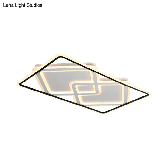 Sleek Metal Led Ceiling Lamp: Rectangular Flush Lighting For Living Room In White/Warm Light