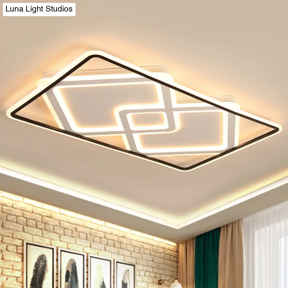 Sleek Metal Led Ceiling Lamp: Rectangular Flush Lighting For Living Room In White/Warm Light 31.5/39