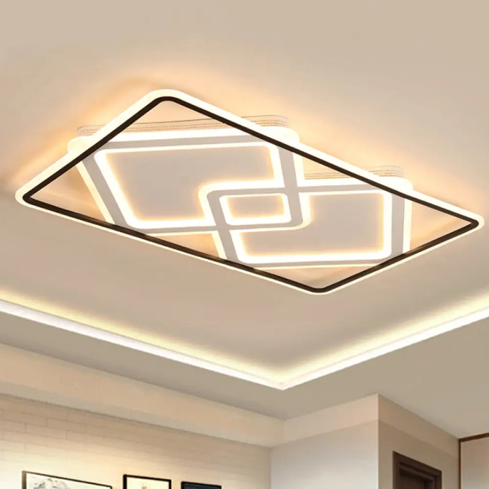 Sleek Metal Led Ceiling Lamp: Rectangular Flush Lighting For Living Room In White/Warm Light