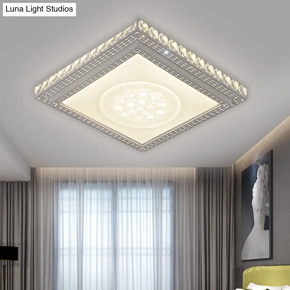 Sleek Metal Led Ceiling Mount Lamp With Crystal Deco - Rectangle/Square Parlor Flush Light