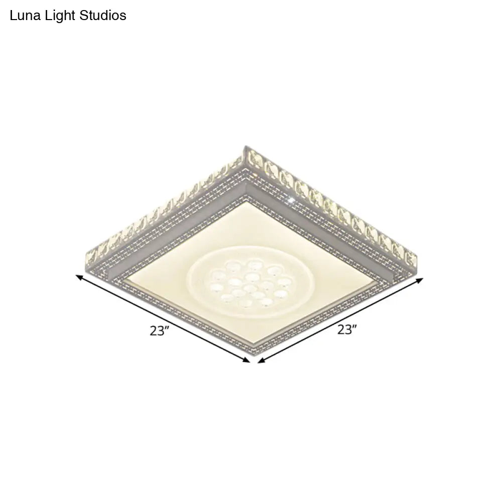 Sleek Metal Led Ceiling Mount Lamp With Crystal Deco - Rectangle/Square Parlor Flush Light