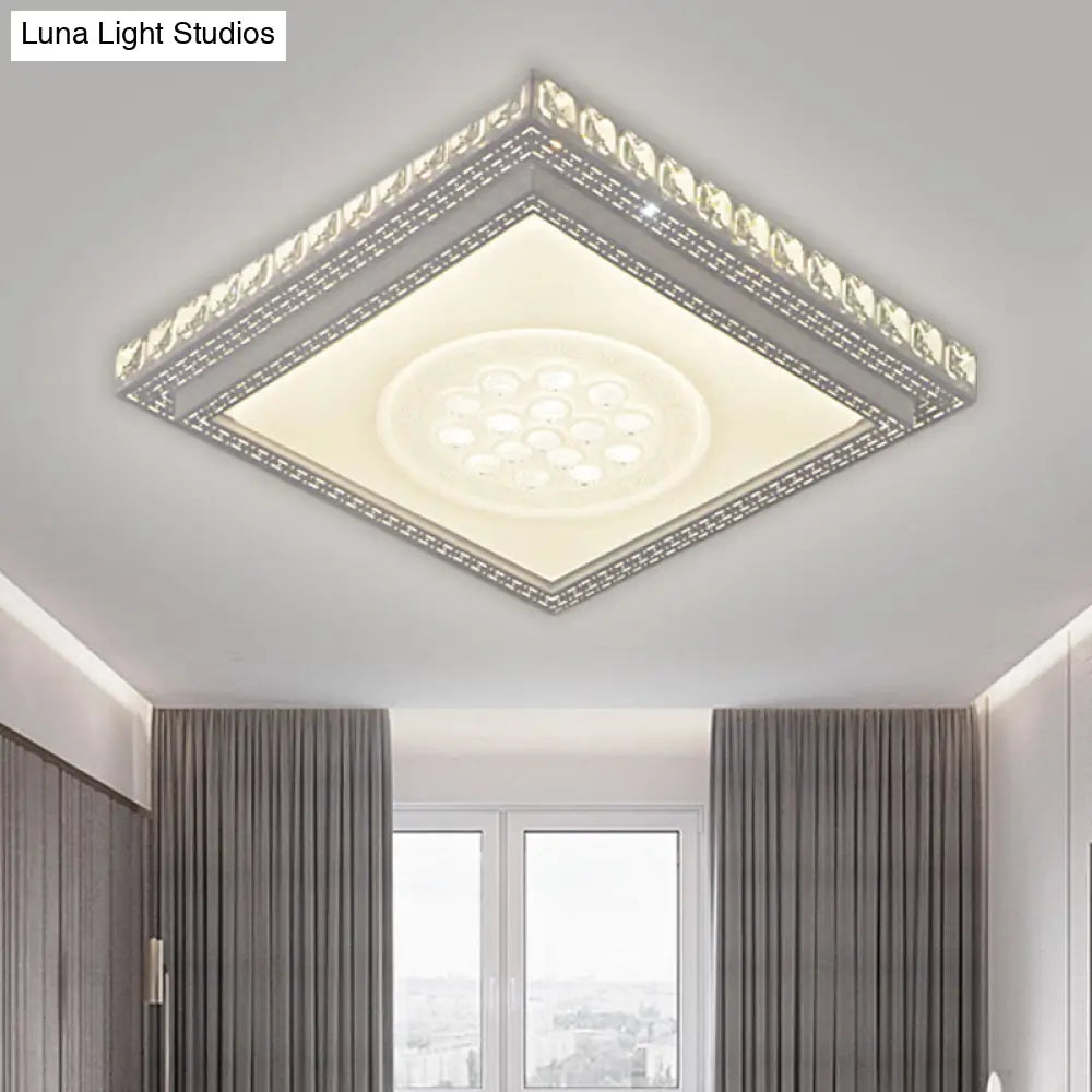 Sleek Metal Led Ceiling Mount Lamp With Crystal Deco - Rectangle/Square Parlor Flush Light White /