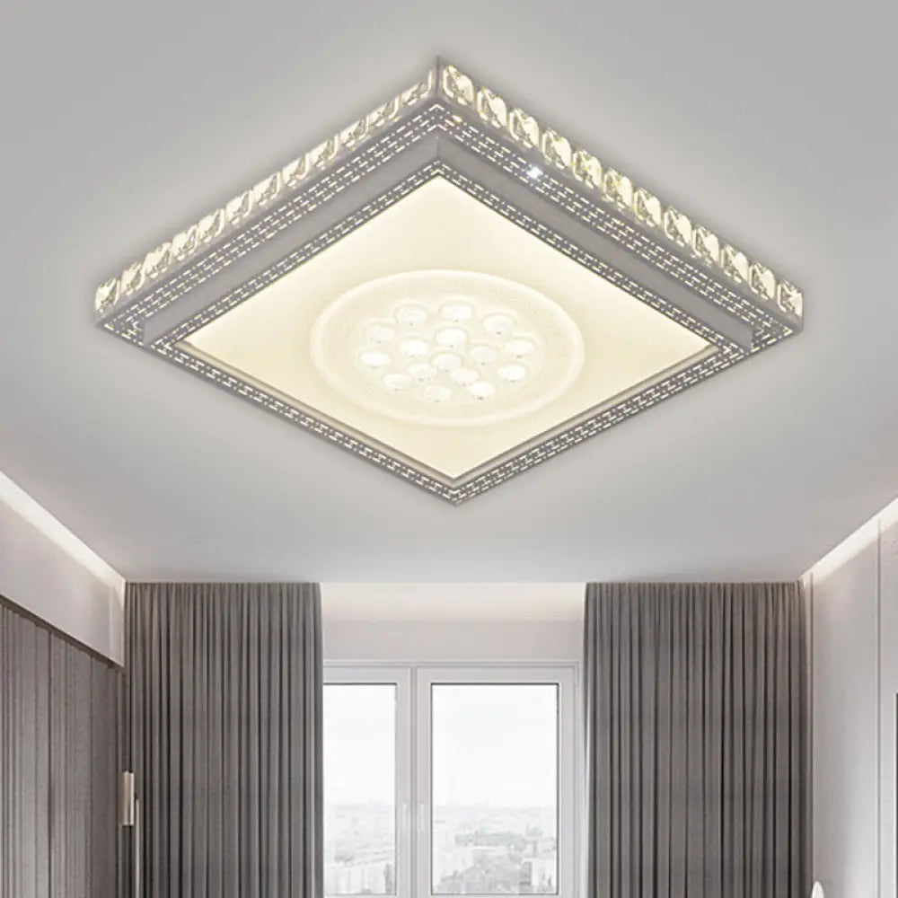 Sleek Metal Led Ceiling Mount Lamp With Crystal Deco - Rectangle/Square Parlor Flush Light White /