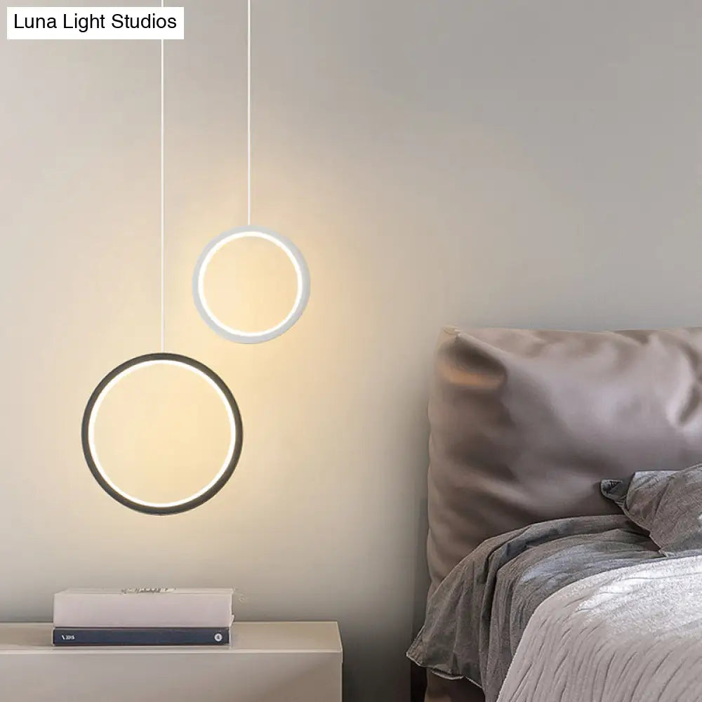 Sleek Metal Led Pendant Light Kit: Minimalist Ring Design For Bedside Suspension