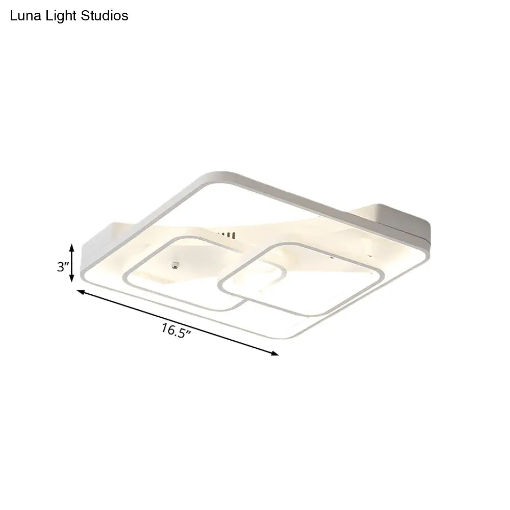 Sleek Metal Led Square Flush Mount Ceiling Light Fixture With White/Warm 16.5’/19.5’/23.5’ Wide