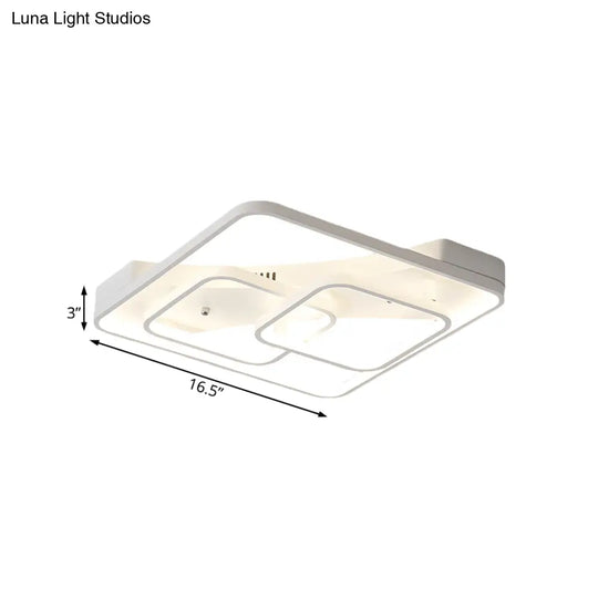 Sleek Metal Led Square Flush Mount Ceiling Light Fixture With White/Warm 16.5’/19.5’/23.5’ Wide