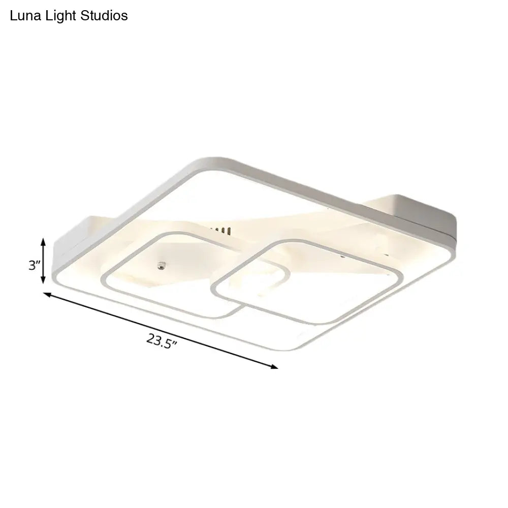 Sleek Metal Led Square Flush Mount Ceiling Light Fixture With White/Warm 16.5/19.5/23.5 Wide