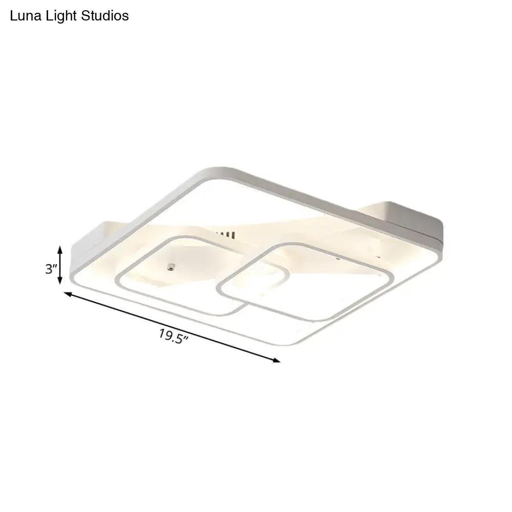 Sleek Metal Led Square Flush Mount Ceiling Light Fixture With White/Warm 16.5/19.5/23.5 Wide