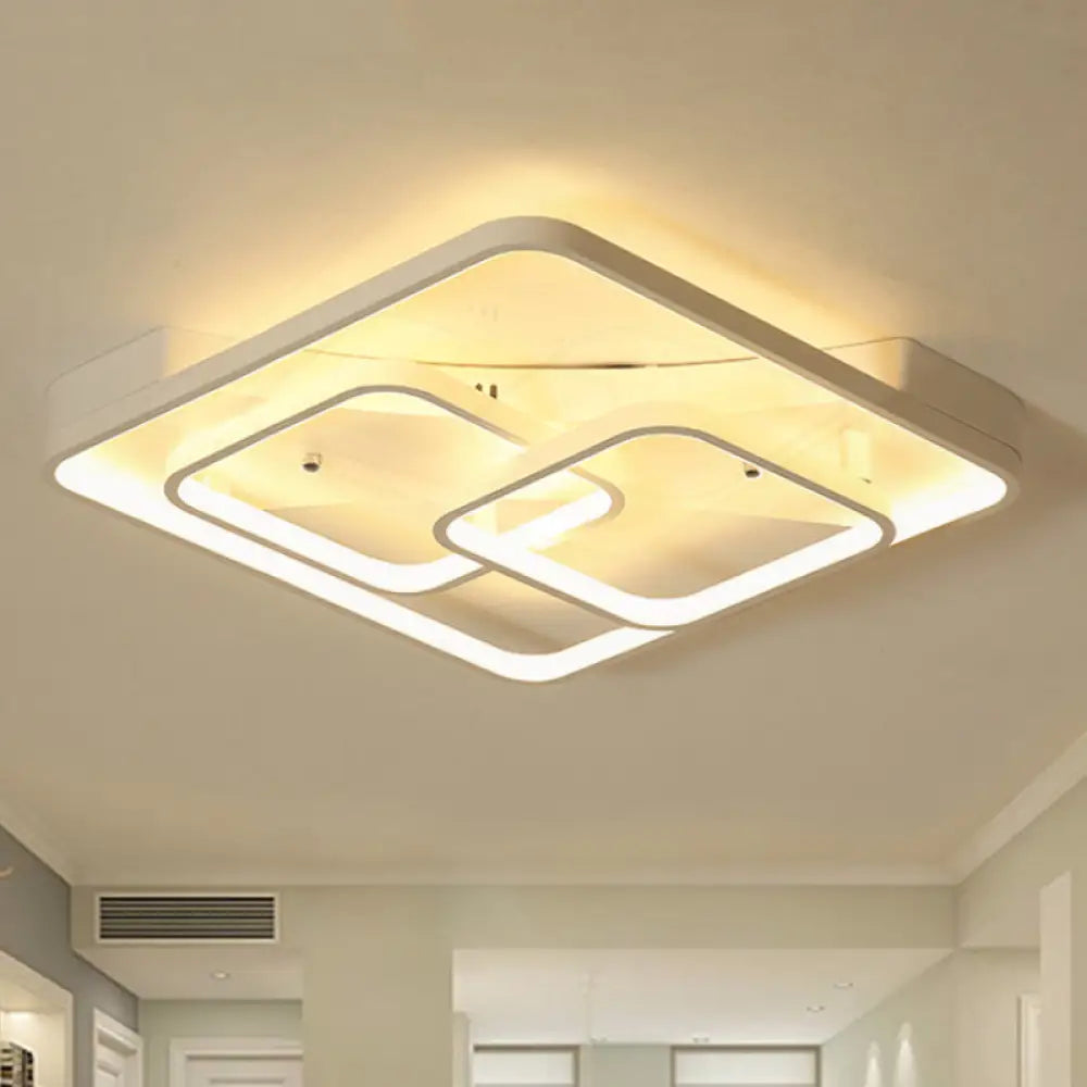 Sleek Metal Led Square Flush Mount Ceiling Light Fixture With White/Warm 16.5’/19.5’/23.5’