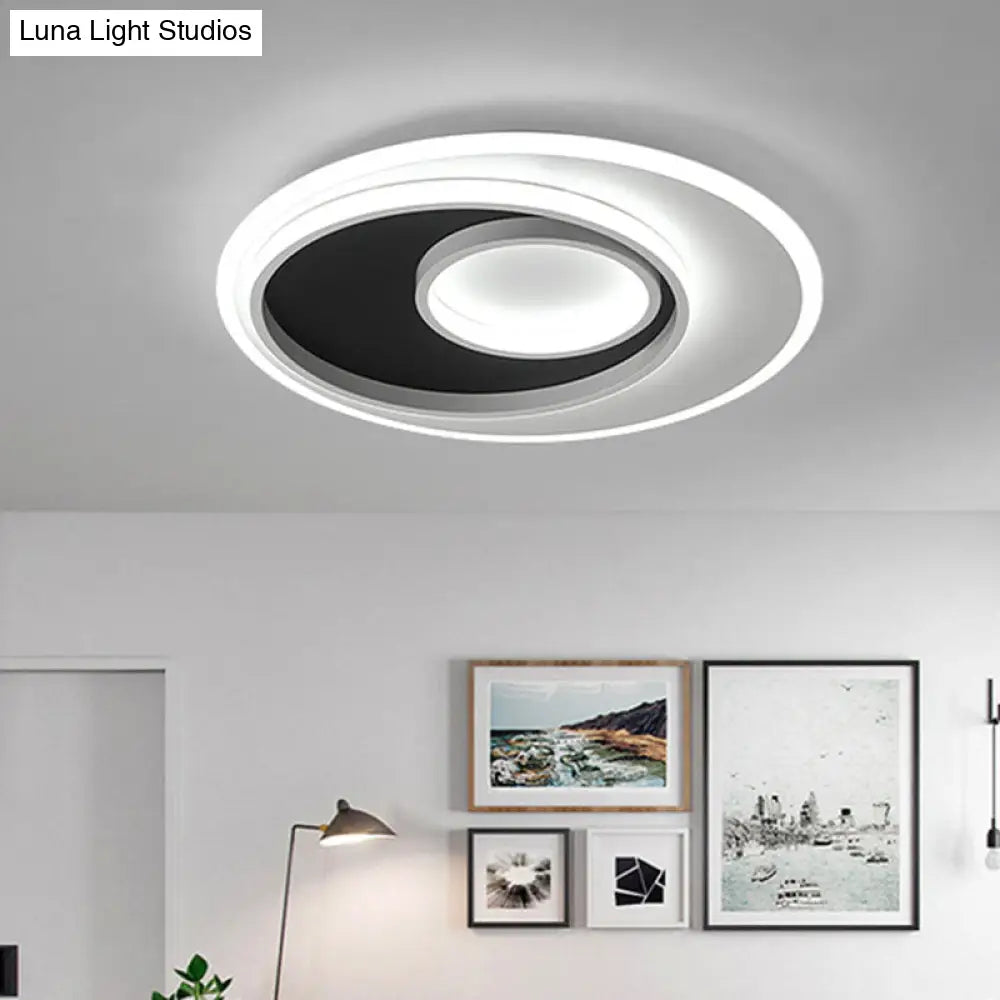 Sleek Metal Ring Flush Light: Black And White Led Ceiling Fixture