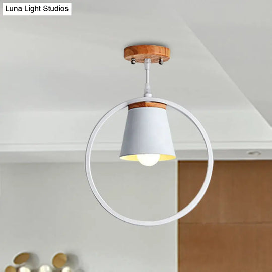 Sleek Metal Ring Semi Flushmount Fixture - Conic Shade Minimalism 1-Light Ceiling Flush Mount For