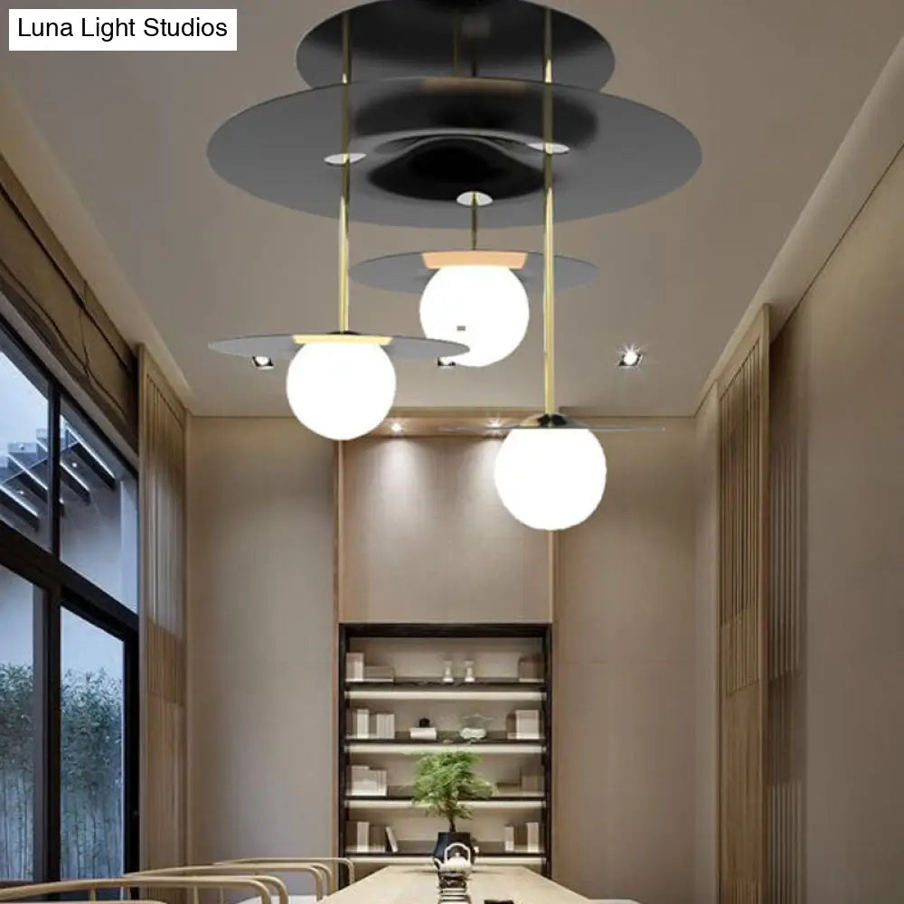 Sleek Metal Semi Flush Light With 3-Head Design: Modern Black Ceiling Lighting Featuring Opal Glass