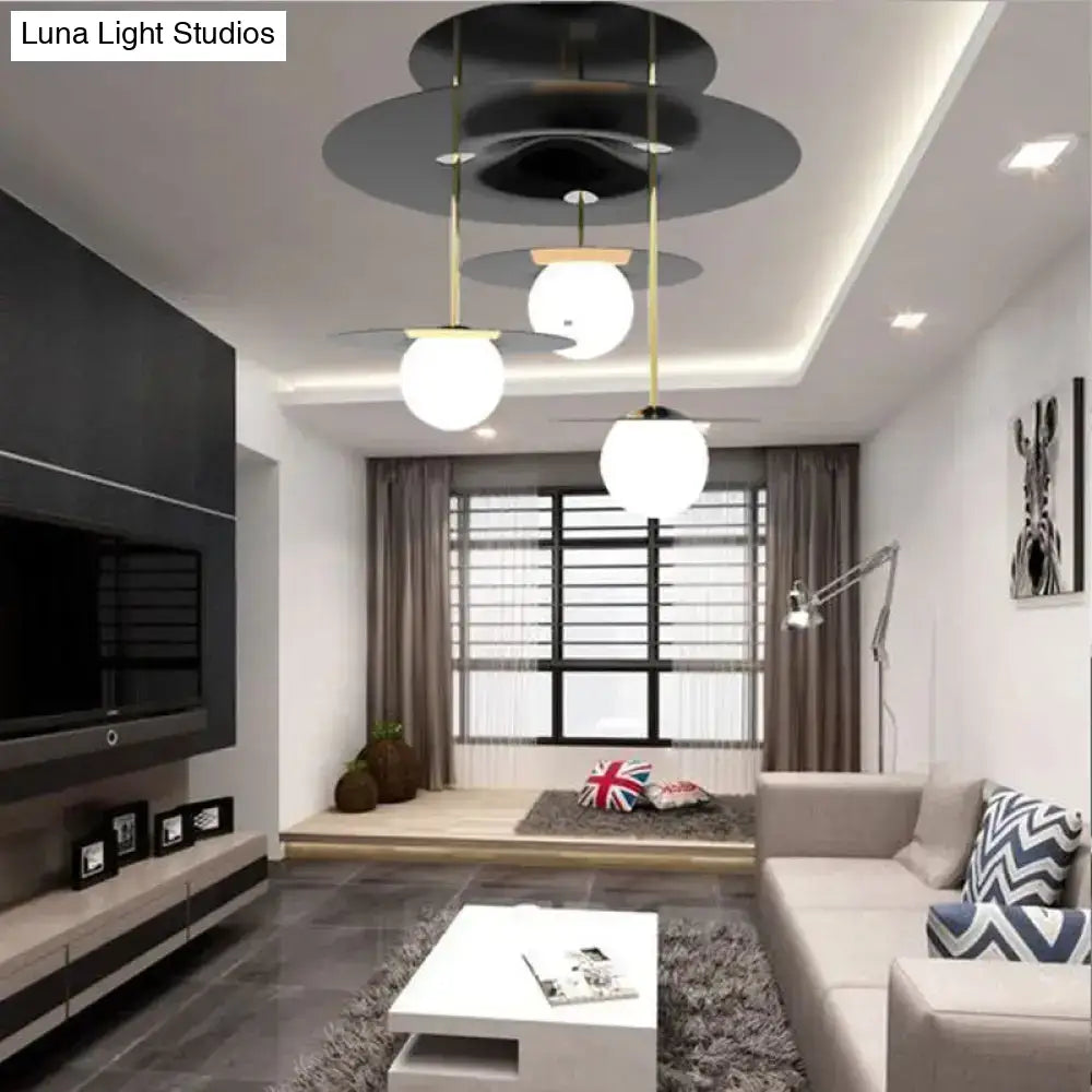 Sleek Metal Semi Flush Light With 3-Head Design: Modern Black Ceiling Lighting Featuring Opal Glass