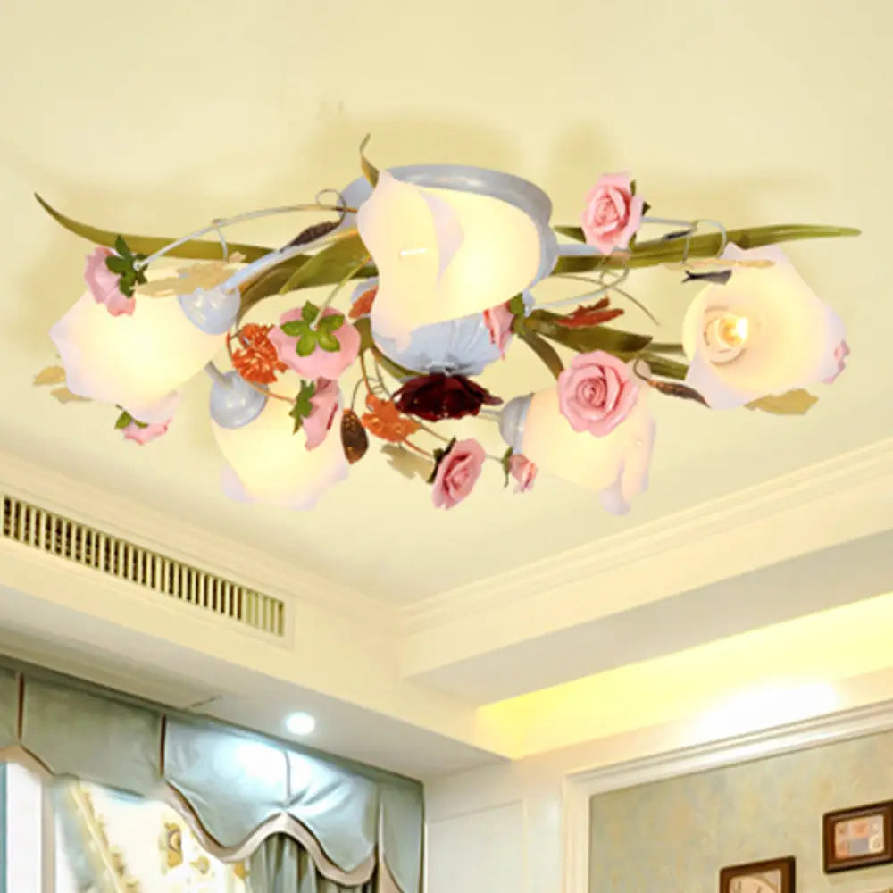 Sleek Metal Spiral Ceiling Light With Korean Flower Design - Ideal For Living Room 5 / White