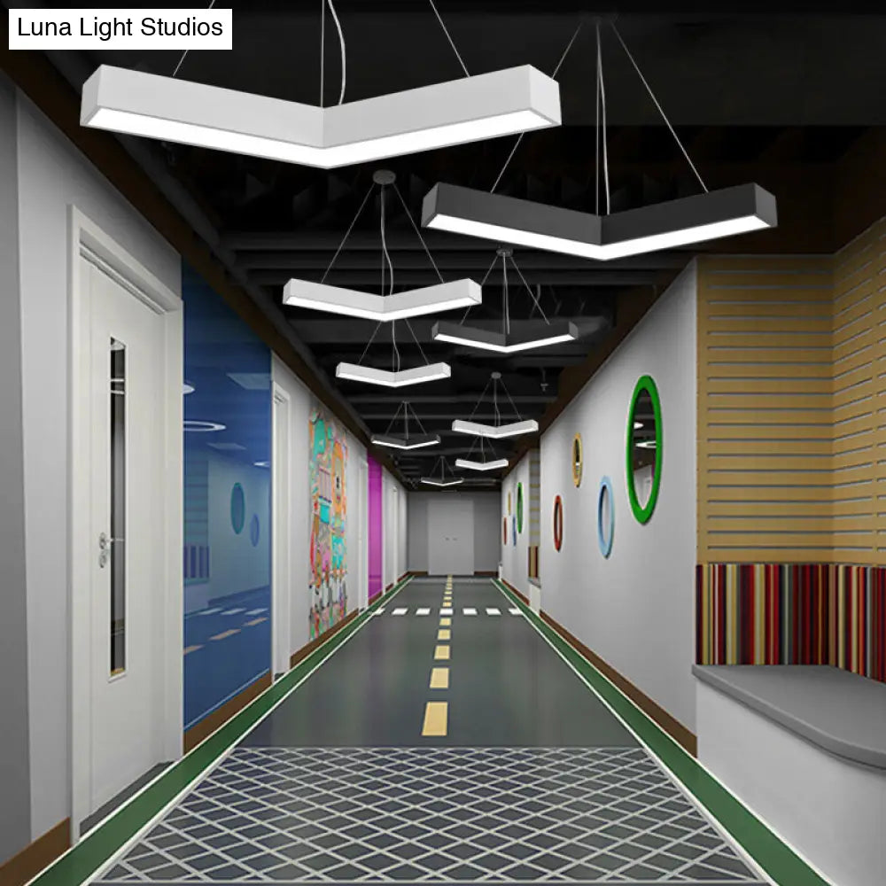 Sleek Metal V-Shaped Led Flush Mount Ceiling Light For Reception Room