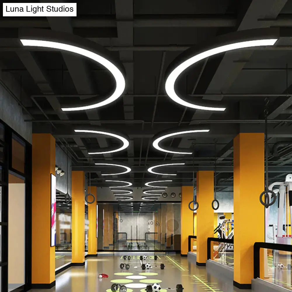 Sleek Metallic Led Arc Pendant: Ideal For Gyms Shopping Centers And Spacious Venues Light