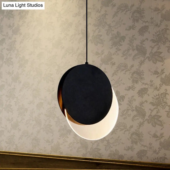 Sleek Metallic Led Bedroom Pendant Lamp With Elegant New-Moon Design Black