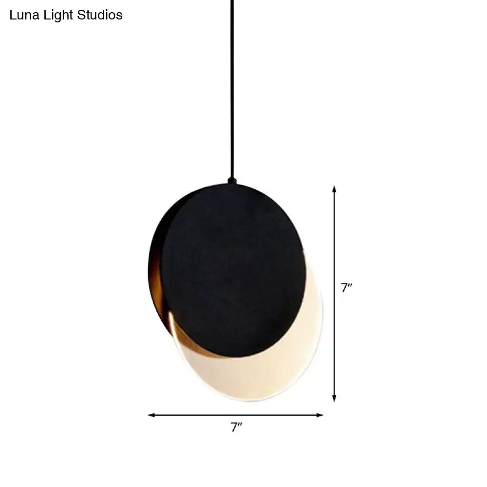 Sleek Metallic Led Bedroom Pendant Lamp With Elegant New-Moon Design