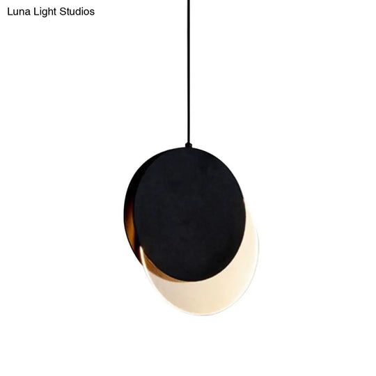 Sleek Metallic Led Bedroom Pendant Lamp With Stylish New-Moon Design | Circle Suspended Lighting