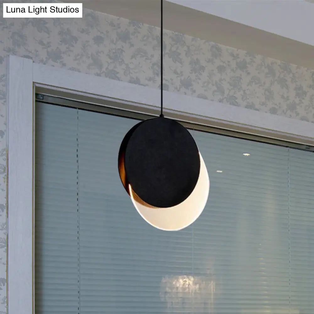 Sleek Metallic Led Bedroom Pendant Lamp With Elegant New-Moon Design