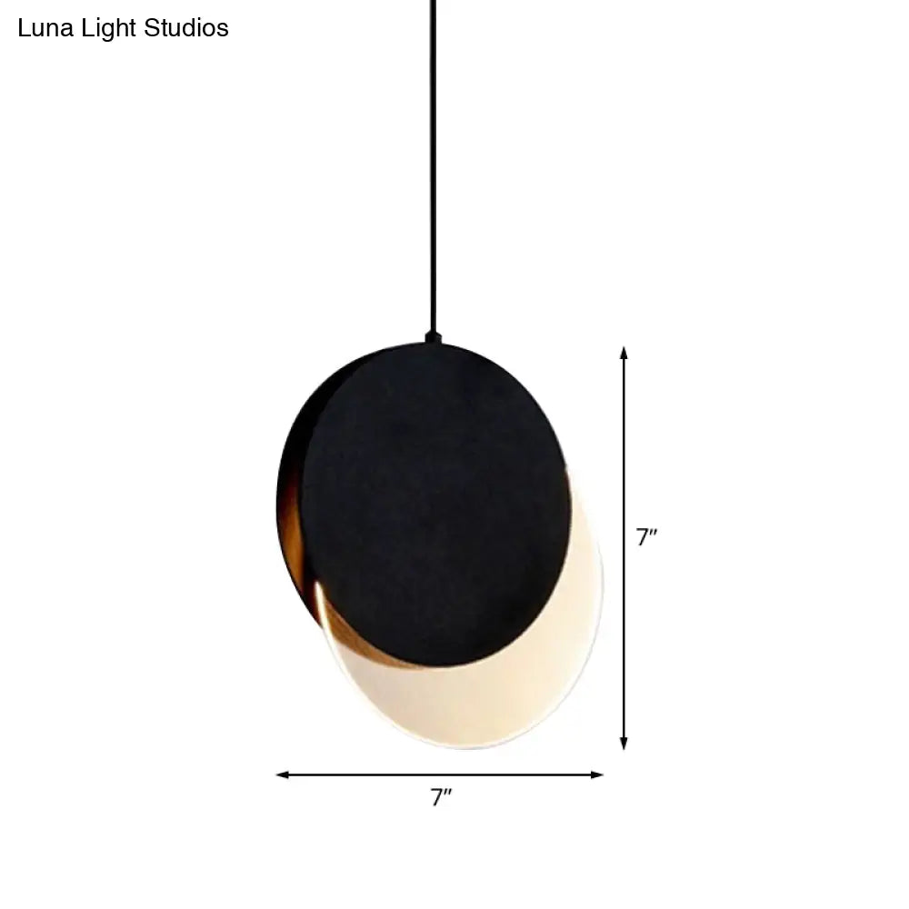 Sleek Metallic Led Bedroom Pendant Lamp With Stylish New-Moon Design | Circle Suspended Lighting