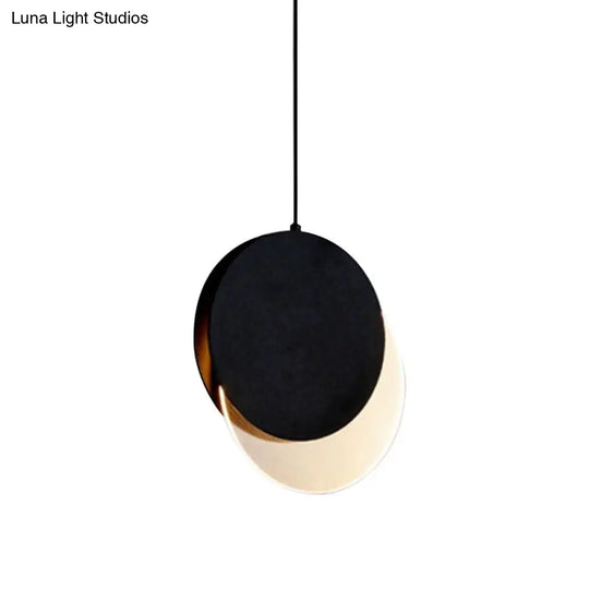 Sleek Metallic Led Bedroom Pendant Lamp With Elegant New-Moon Design