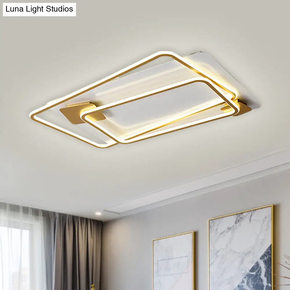 Sleek Metallic Led Ceiling Lamp For Living Room - Rectangle Semi Flush Mount Gold