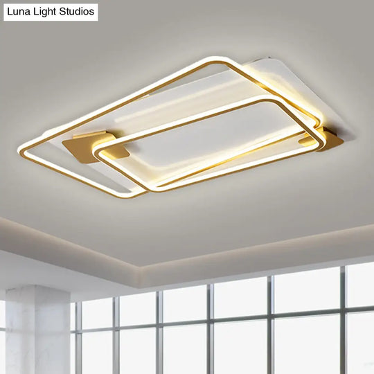 Sleek Metallic Led Ceiling Lamp For Living Room - Rectangle Semi Flush Mount