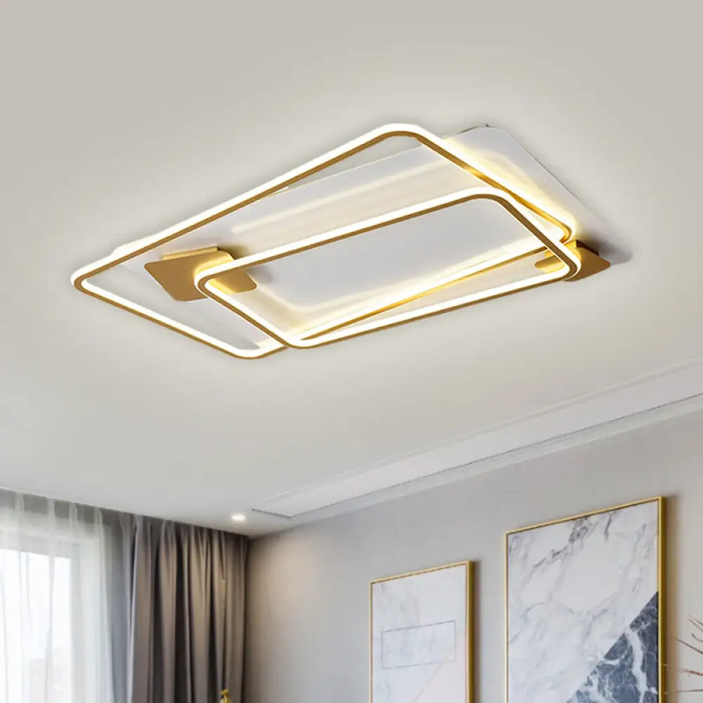 Sleek Metallic Led Ceiling Lamp For Living Room - Rectangle Semi Flush Mount Gold