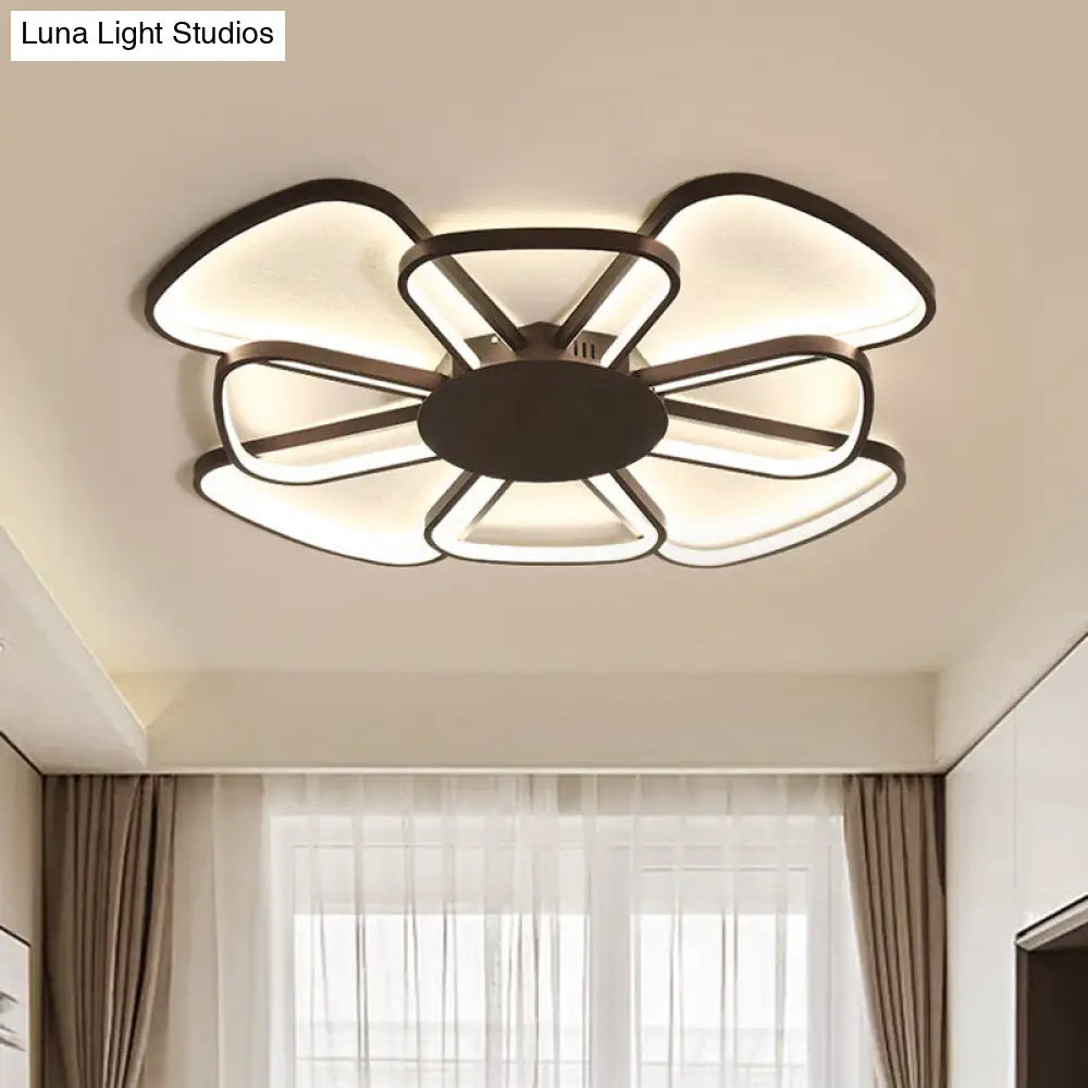 Sleek Metallic Led Flower Ceiling Lamp - Coffee Finish Warm/White Light Minimalist Flush Mount