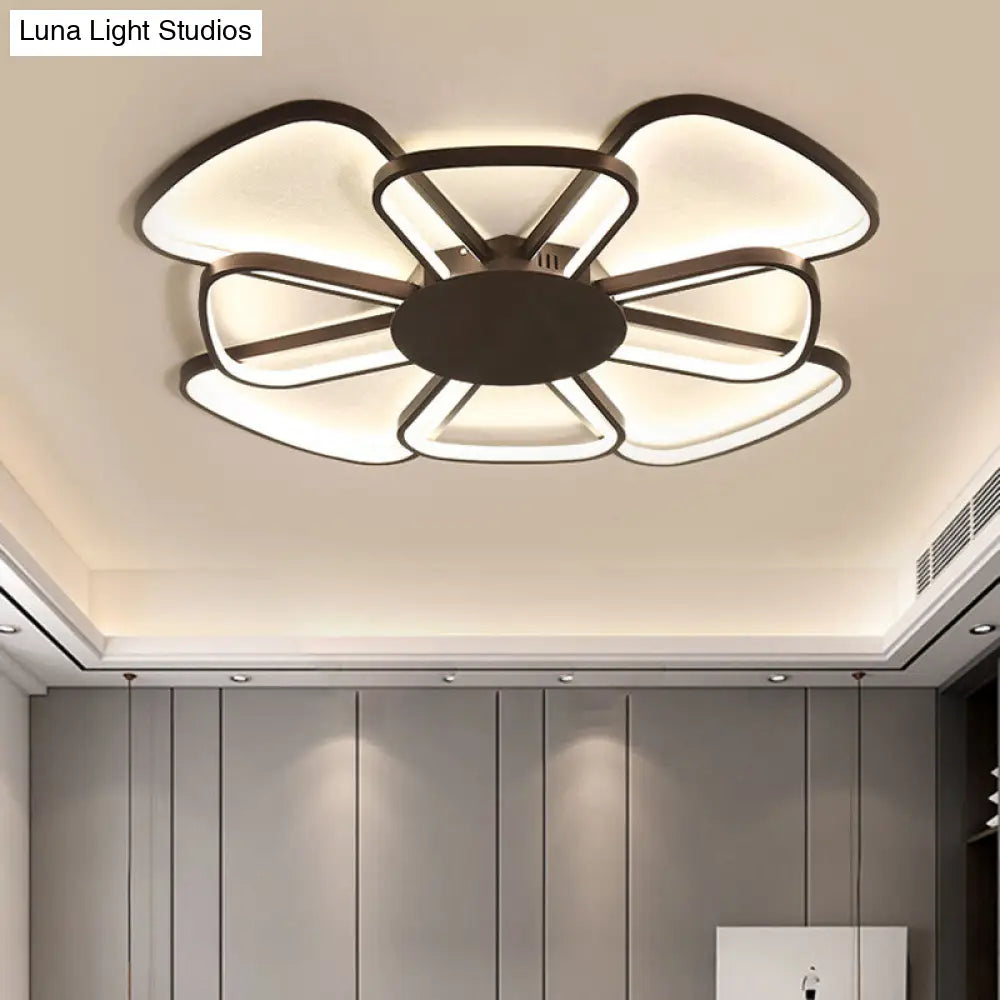 Sleek Metallic Led Flower Ceiling Lamp - Coffee Finish Warm/White Light Minimalist Flush Mount