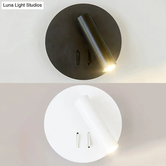 Sleek Metallic Led Tube Wall Sconce With Round Backplate For Living Room - Black/White Warm/White