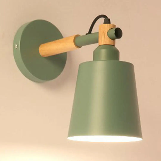 Sleek Metallic Wall Light With Tapered Shade - Stylish 1 Head Fixture For Bedroom Green