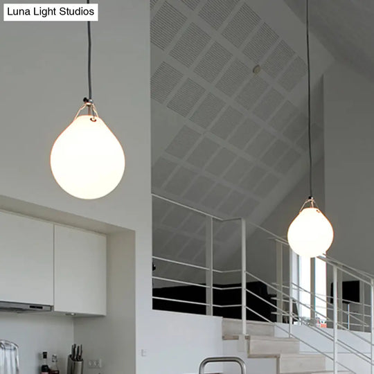 Sleek Minimalism Sphere Suspension Light In White Glass - 1 Head 7’/10’ Wide Ideal For