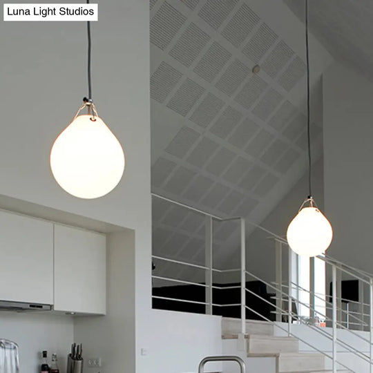 White Glass Minimalist Sphere Pendant Light For Restaurants - 1 Head 7/10 Wide