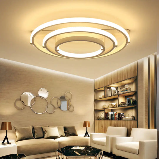 Sleek Minimalistic Led Semi Flush Ceiling Light In White For Living Room 3 / Warm