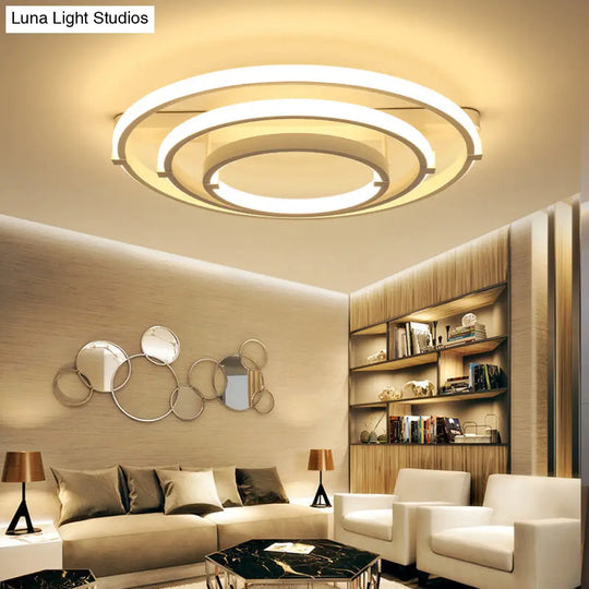 Sleek Minimalistic Led Semi Flush Ceiling Light In White For Living Room 3 / Warm