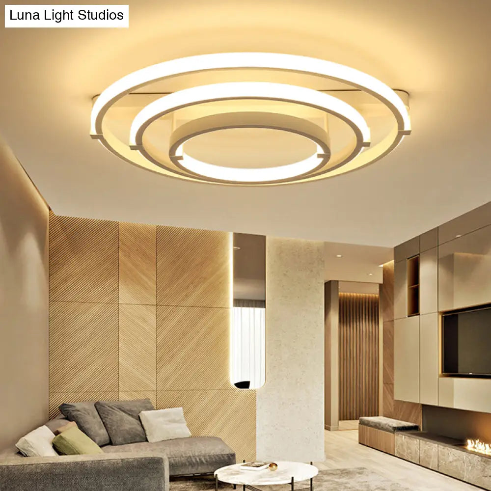 Sleek Minimalistic Led Semi Flush Ceiling Light In White For Living Room