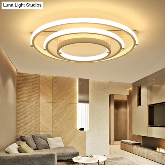 Sleek Minimalistic Led Semi Flush Ceiling Light In White For Living Room